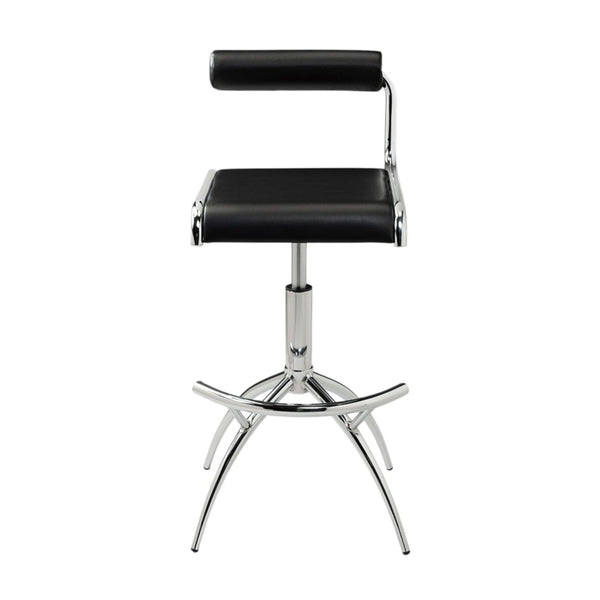 HomeRoots Set of Two Stylish Black and Silver Faux Leather Bar Chairs with Adjustable Height & Footrest 555023