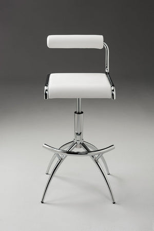 HomeRoots Set of Two Modern Adjustable Height Bar Chairs in White Faux Leather & Silver Metal Frame Design 555024