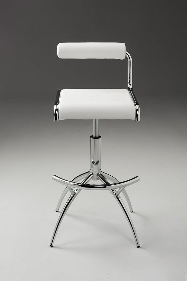 HomeRoots Set of Two Modern Adjustable Height Bar Chairs in White Faux Leather & Silver Metal Frame Design 555024