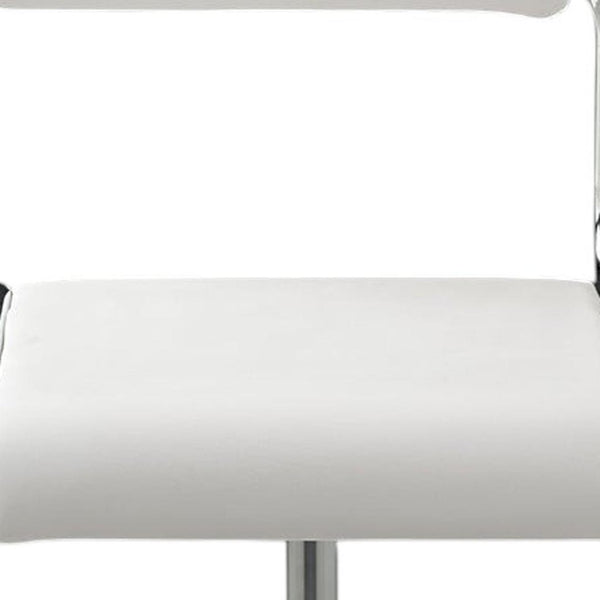 HomeRoots Set of Two Modern Adjustable Height Bar Chairs in White Faux Leather & Silver Metal Frame Design 555024