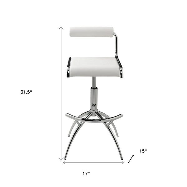 HomeRoots Set of Two Modern Adjustable Height Bar Chairs in White Faux Leather & Silver Metal Frame Design 555024