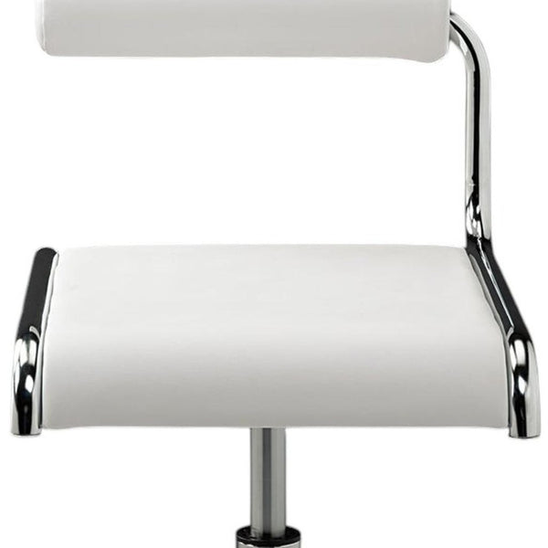 HomeRoots Set of Two Modern Adjustable Height Bar Chairs in White Faux Leather & Silver Metal Frame Design 555024
