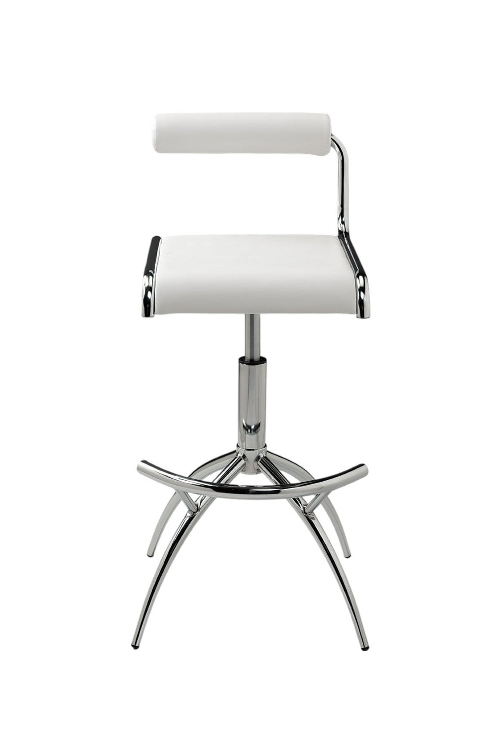 HomeRoots Set of Two Modern Adjustable Height Bar Chairs in White Faux Leather & Silver Metal Frame Design 555024