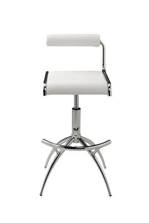 HomeRoots Set of Two Modern Adjustable Height Bar Chairs in White Faux Leather & Silver Metal Frame Design 555024
