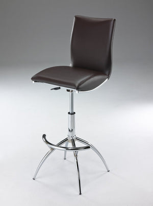 HomeRoots Set of Two Stylish Brown Faux Leather Adjustable Bar Chairs with Silver Metal Frame for Modern Spaces 555025