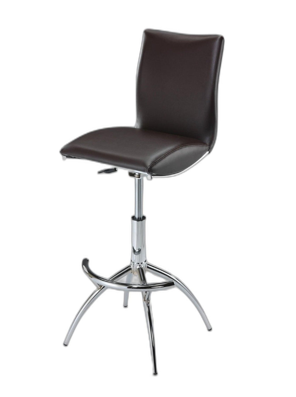 HomeRoots Set of Two Stylish Brown Faux Leather Adjustable Bar Chairs with Silver Metal Frame for Modern Spaces 555025