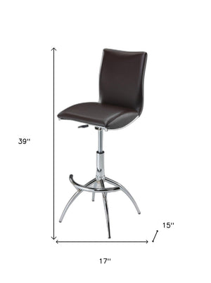 HomeRoots Set of Two Stylish Brown Faux Leather Adjustable Bar Chairs with Silver Metal Frame for Modern Spaces 555025
