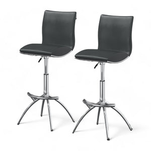 Homeroots Set Of Two Gray And Silver Faux Leather And Metal Low Back Adjustable Height Bar Chairs   555026