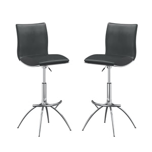 HomeRoots Set of Two Adjustable Gray Faux Leather and Silver Metal Bar Chairs for Modern Dining Spaces 555026