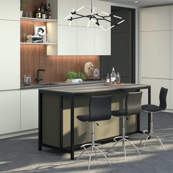 Homeroots Set Of Two Black And Silver Faux Leather And Metal Low Back Adjustable Height Bar Chairs   555027