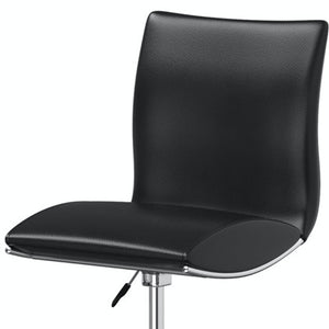Homeroots Set Of Two Black And Silver Faux Leather And Metal Low Back Adjustable Height Bar Chairs   555027