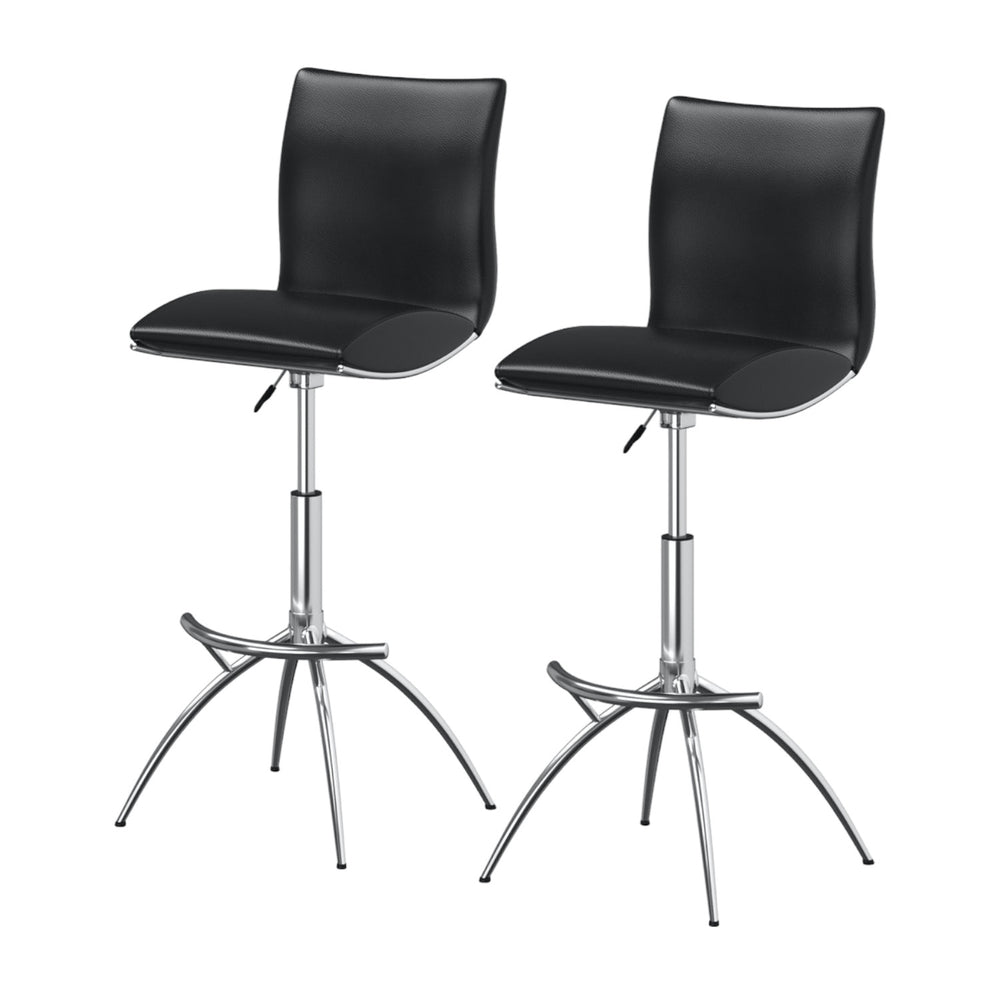Homeroots Set Of Two Black And Silver Faux Leather And Metal Low Back Adjustable Height Bar Chairs   555027