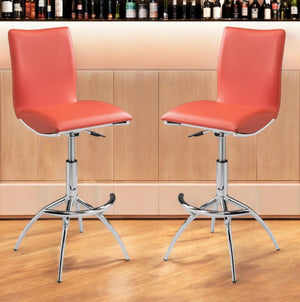 HomeRoots Set of Two Stylish Orange Faux Leather Bar Chairs with Adjustable Metal Base for Modern Spaces 555028