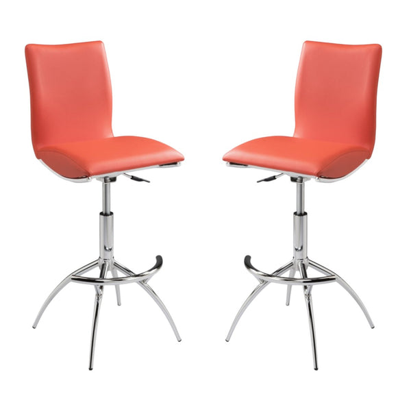 HomeRoots Set of Two Stylish Orange Faux Leather Bar Chairs with Adjustable Metal Base for Modern Spaces 555028