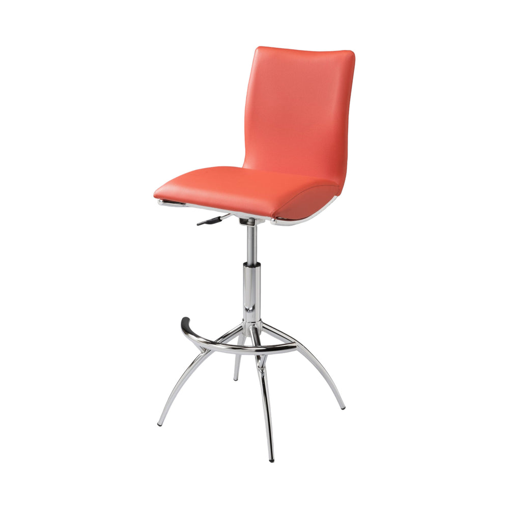 Homeroots Set Of Two Orange And Silver Faux Leather And Metal Low Back Adjustable Height Bar Chairs   555028
