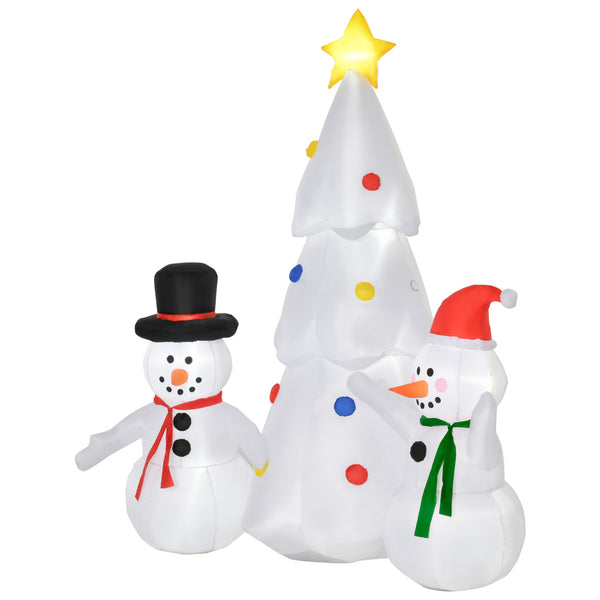 English Elm HOMCOM Inflatable 6ft Snowman with Christmas Tree Lawn Decor, Bright LED Lights and Wind Stakes White W2225P249951