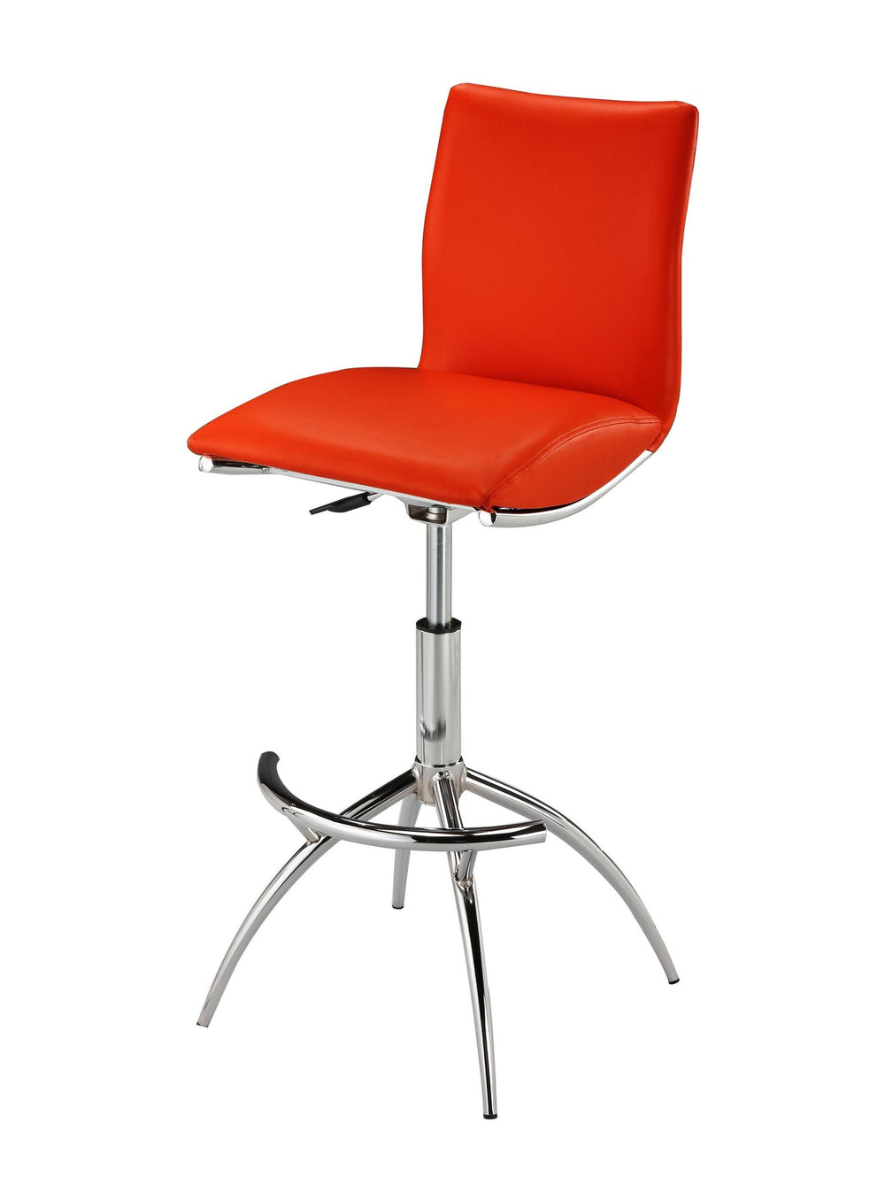Homeroots Set Of Two Red And Silver Faux Leather And Metal Low Back Adjustable Height Bar Chairs   555029