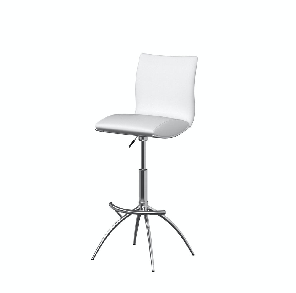 Homeroots Set Of Two White And Silver Faux Leather And Metal Low Back Adjustable Height Bar Chairs   555030