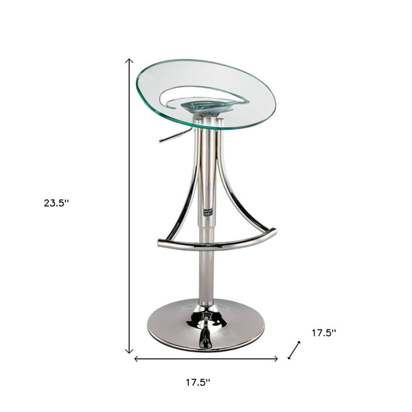 HomeRoots Clear Low Back Adjustable Height Bar Chair - Modern Silver Metal & Durable Plastic for Stylish Spaces 555031
