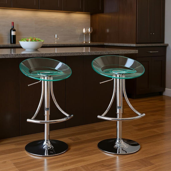 HomeRoots Clear Low Back Adjustable Height Bar Chair - Modern Silver Metal & Durable Plastic for Stylish Spaces 555031