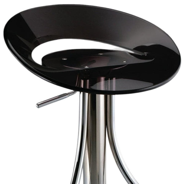 HomeRoots Black Low Back Adjustable Height Bar Chair - Sleek Silver Metal Frame with Durable Plastic Seat 555032