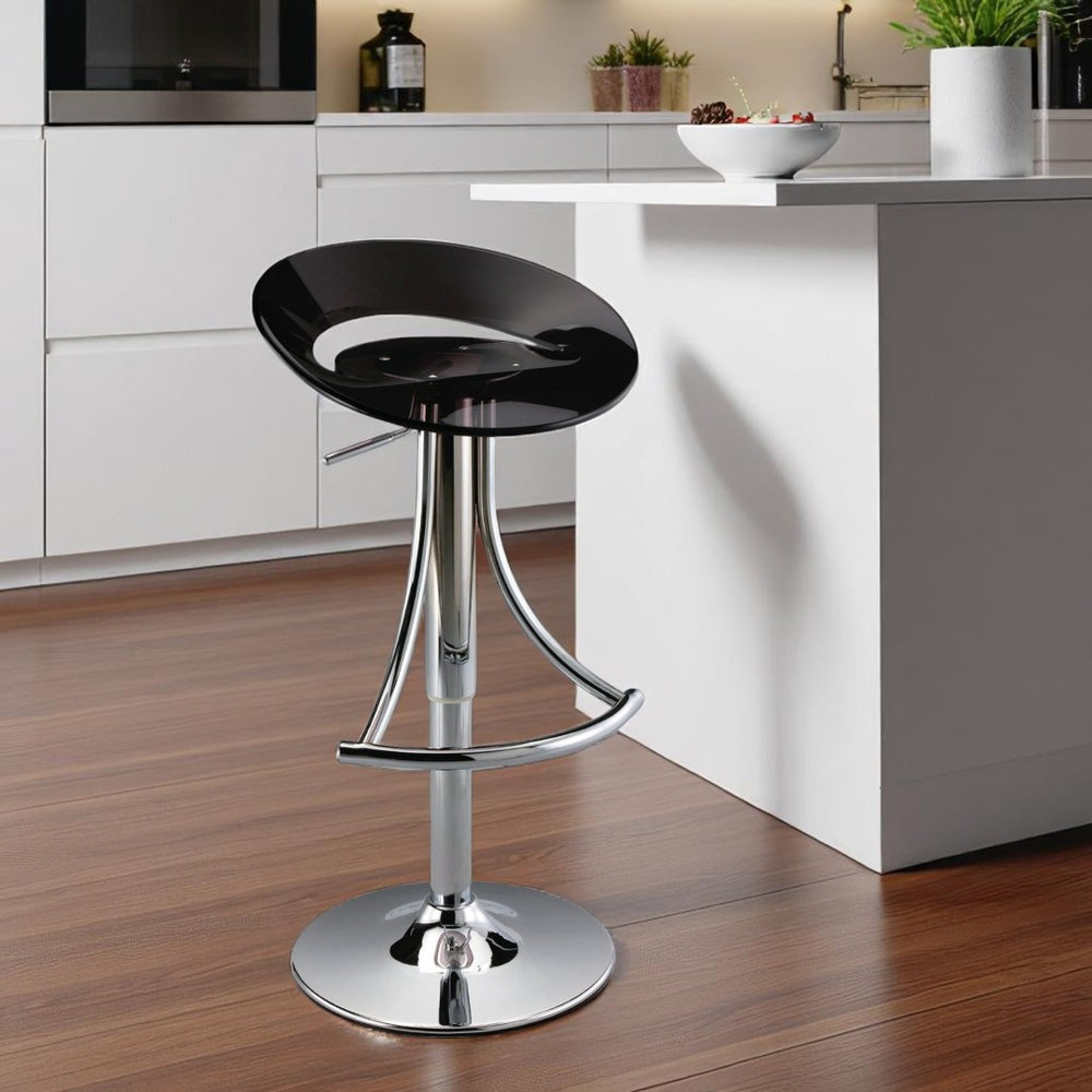 HomeRoots Black Low Back Adjustable Height Bar Chair - Sleek Silver Metal Frame with Durable Plastic Seat 555032