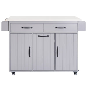 English Elm K&K Kitchen Island with Tilt-Out Trash Can, Drop Leaf Counter, Adjustable Shelf, Rolling Cart Grey WF326381AAG