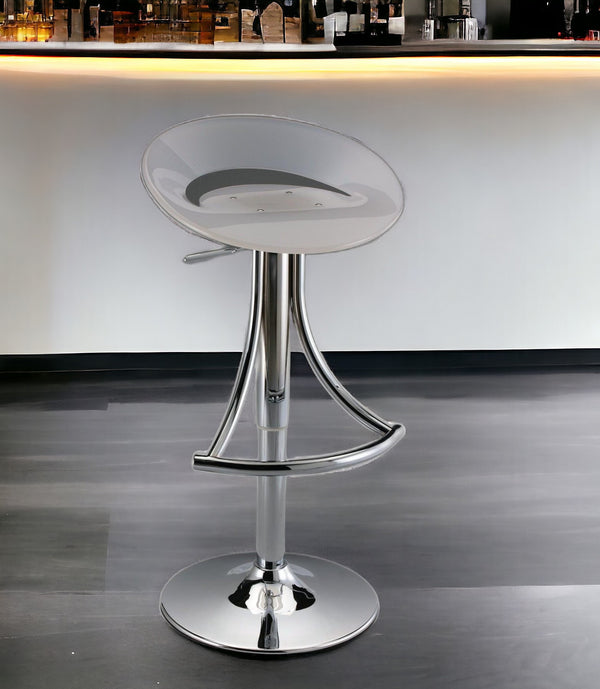 Homeroots White And Silver Acrylic And Metal Low Back Adjustable Height Bar Chair   555033