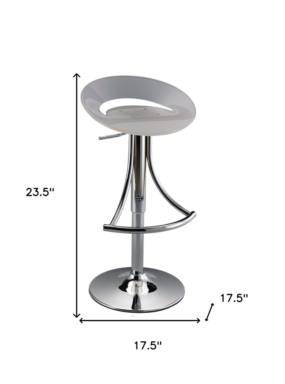 HomeRoots White Adjustable Height Bar Chair - Sleek Acrylic & Silver Metal Design for Modern Spaces & Comfort 555033