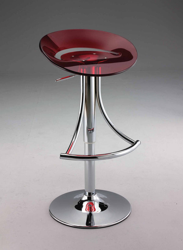 Homeroots Red And Silver Acrylic And Metal Low Back Adjustable Height Bar Chair   555034