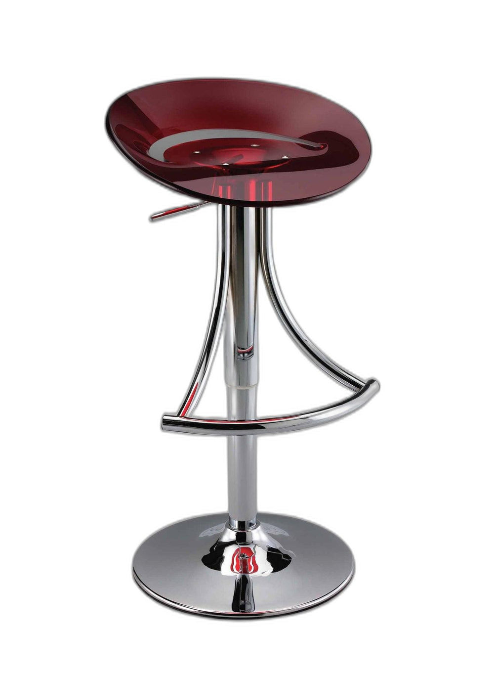 Homeroots Red And Silver Acrylic And Metal Low Back Adjustable Height Bar Chair   555034