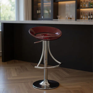 HomeRoots Red Adjustable Height Bar Chair Set – Modern Acrylic & Metal Design with Low Back for Comfort & Style 555034