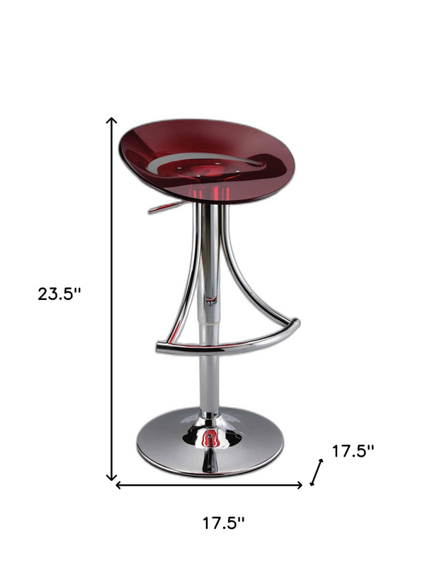Homeroots Red And Silver Acrylic And Metal Low Back Adjustable Height Bar Chair   555034