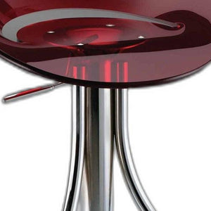 Homeroots Red And Silver Acrylic And Metal Low Back Adjustable Height Bar Chair   555034