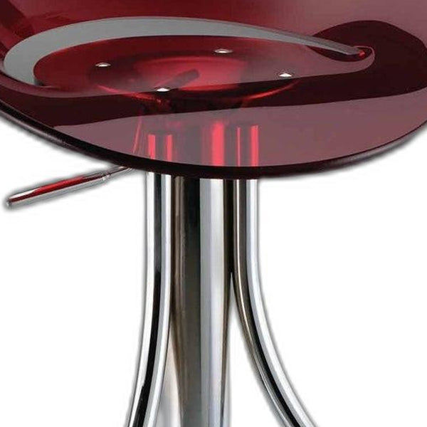 Homeroots Red And Silver Acrylic And Metal Low Back Adjustable Height Bar Chair   555034