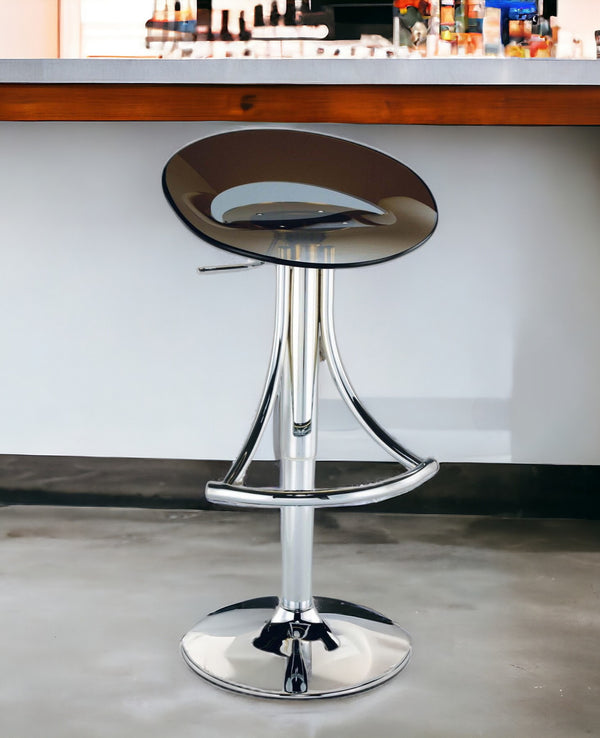 Homeroots Dark Gray And Silver Acrylic And Metal Low Back Adjustable Height Bar Chair   555035