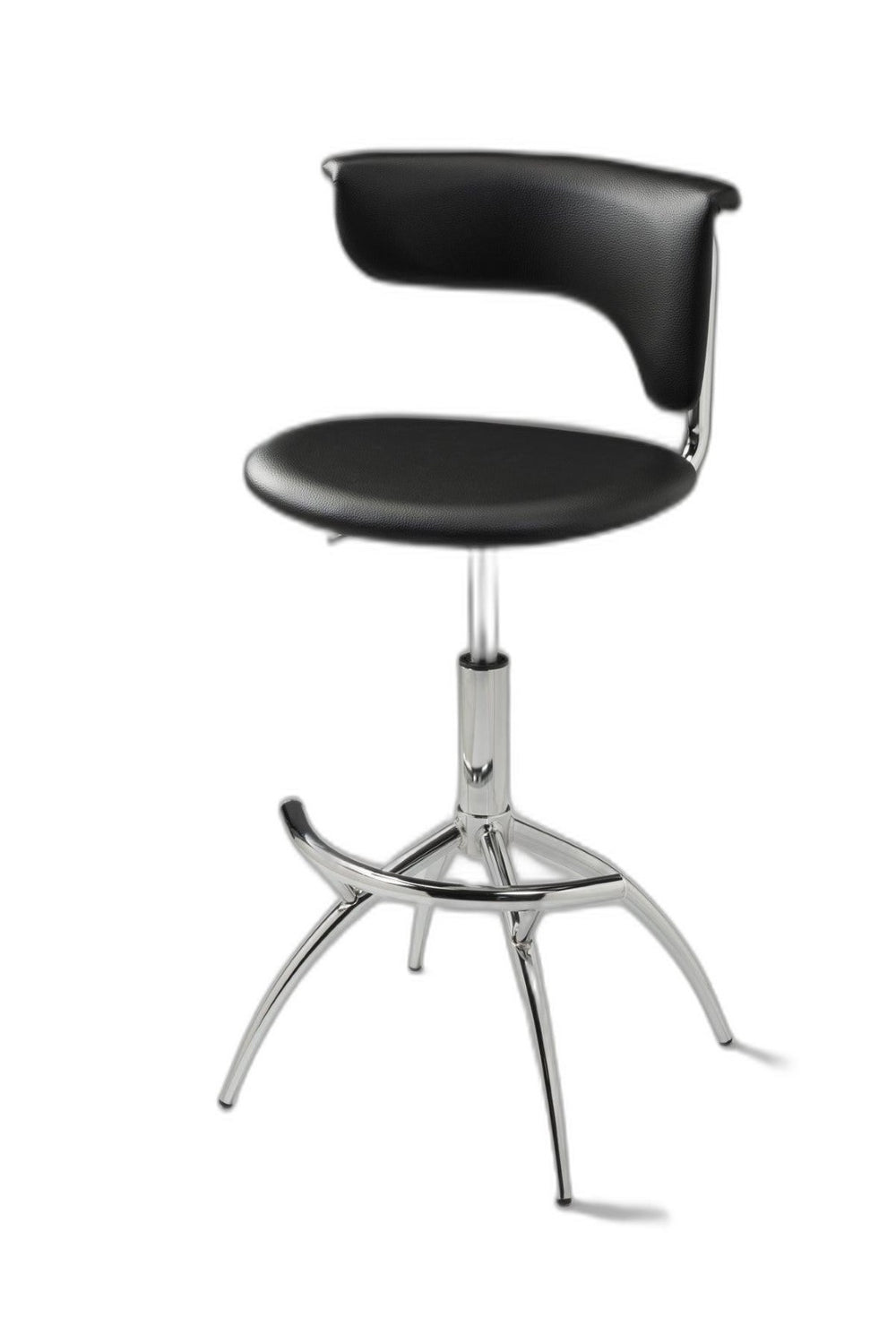 HomeRoots Set of Two Adjustable Black Faux Leather Bar Chairs with Sleek Silver Metal Frame for Modern Spaces 555036