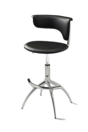 HomeRoots Set of Two Adjustable Black Faux Leather Bar Chairs with Sleek Silver Metal Frame for Modern Spaces 555036