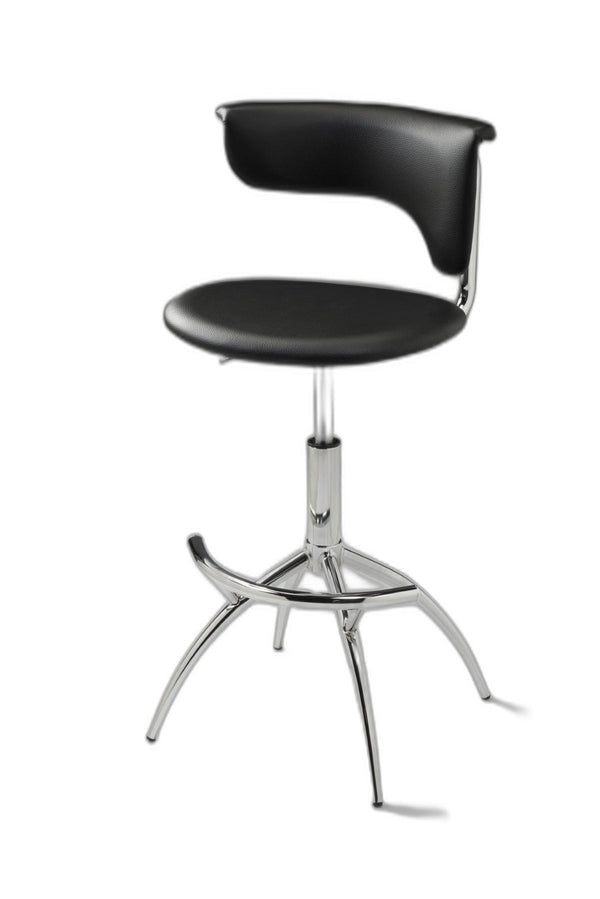 HomeRoots Set of Two Adjustable Black Faux Leather Bar Chairs with Sleek Silver Metal Frame for Modern Spaces 555036