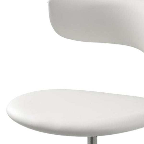 HomeRoots Set of Two Sleek White Faux Leather and Silver Metal Low Back Adjustable Bar Chairs for Modern Spaces 555037