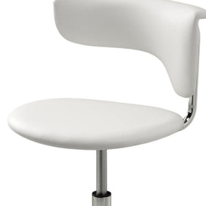 HomeRoots Set of Two Sleek White Faux Leather and Silver Metal Low Back Adjustable Bar Chairs for Modern Spaces 555037