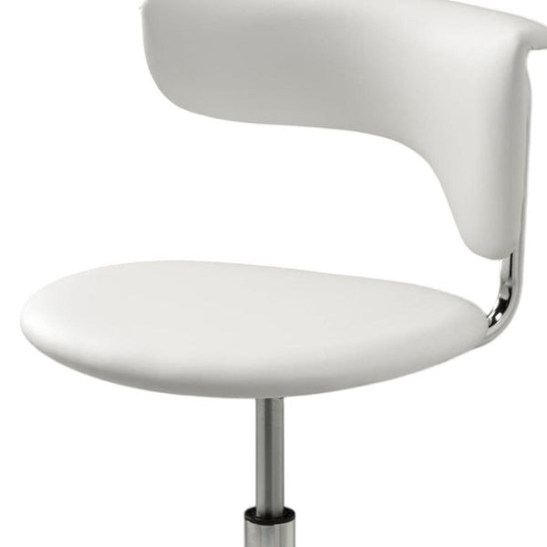 HomeRoots Set of Two Sleek White Faux Leather and Silver Metal Low Back Adjustable Bar Chairs for Modern Spaces 555037