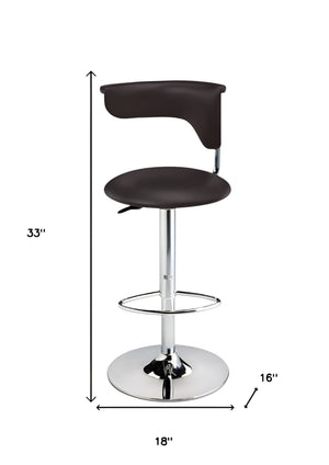 HomeRoots Dark Brown Faux Leather Bar Chair with Silver Metal Base – Adjustable Height for Comfort & Style 555038