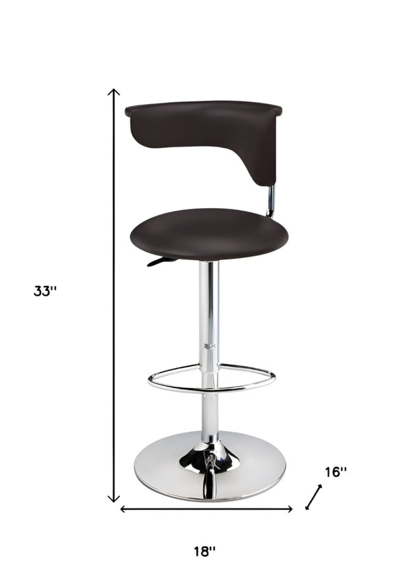 HomeRoots Dark Brown Faux Leather Bar Chair with Silver Metal Base – Adjustable Height for Comfort & Style 555038