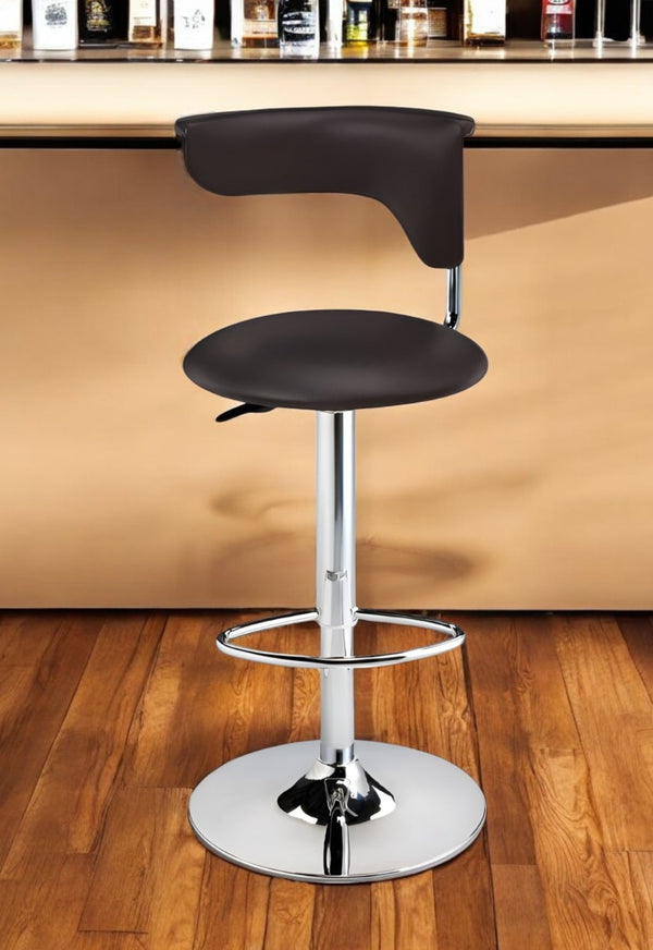 HomeRoots Dark Brown Faux Leather Bar Chair with Silver Metal Base – Adjustable Height for Comfort & Style 555038
