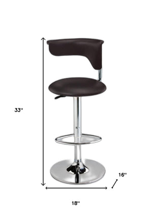 Homeroots Dark Brown And Silver Faux Leather And Metal Low Back Adjustable Height Bar Chair   555038