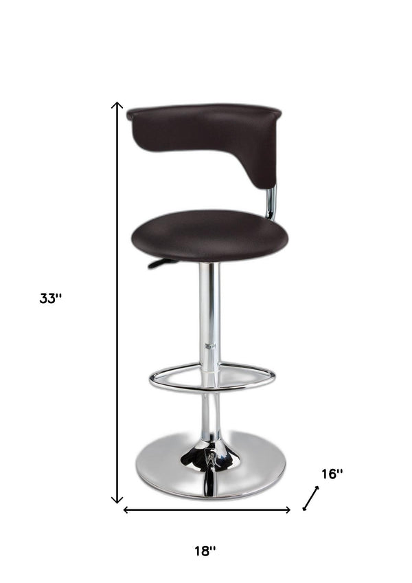 Homeroots Dark Brown And Silver Faux Leather And Metal Low Back Adjustable Height Bar Chair   555038