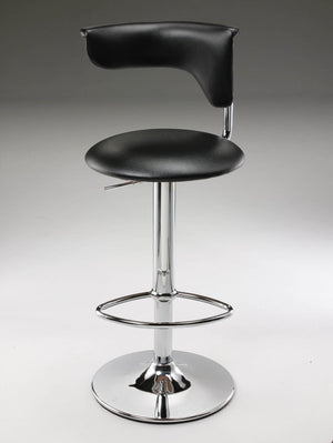 Homeroots Black And Silver Faux Leather And Metal Low Back Adjustable Height Bar Chair   555039