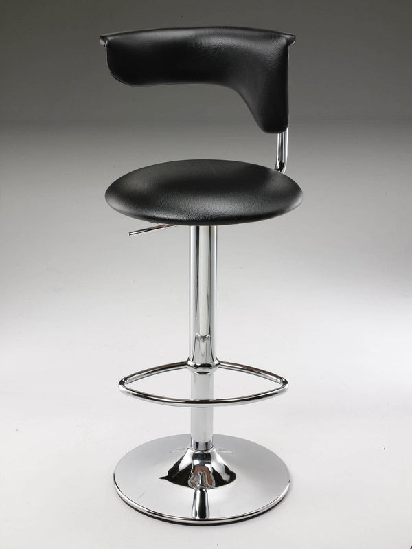 Homeroots Black And Silver Faux Leather And Metal Low Back Adjustable Height Bar Chair   555039