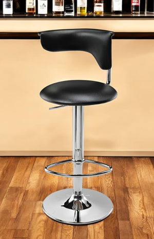 HomeRoots Black Adjustable Height Bar Chairs Set of 2 - Sleek Faux Leather & Metal Design for Modern Spaces 555039